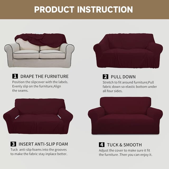 Thumbnail 6 de Ystyle housse de canapé 4 places bordeaux