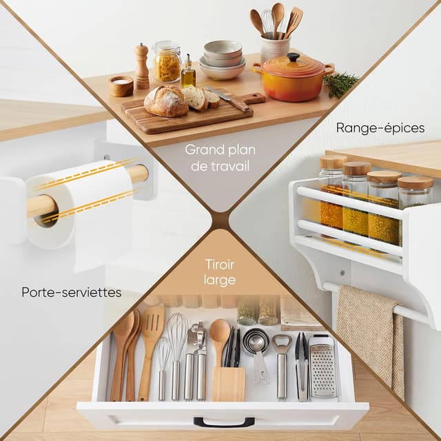 Detalle 2 de HOKEEPER chariot de cuisine mobile avec porte-serviettes, étagère à épices et tiroirs