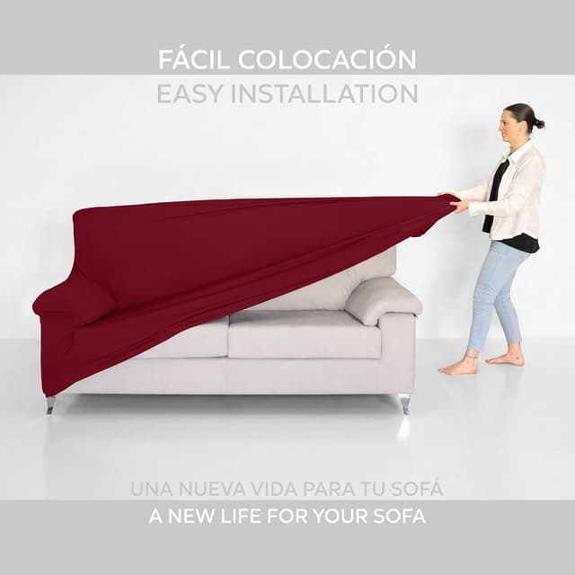 Detalle de Textilhome Copridivano 2 posti con braccioli rosso, fodera elasticizzata antigraffio per gatti (130–180 cm)