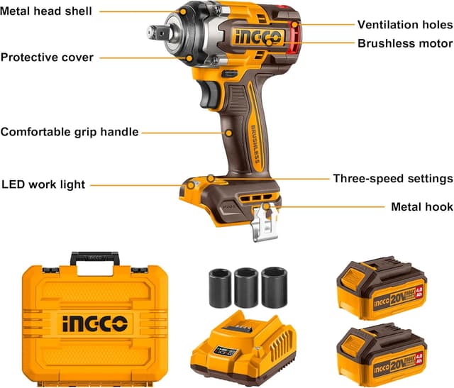 Thumbnail 2 de Ingco CIWLI2050 20V Brushless Impact Wrench 500Nm