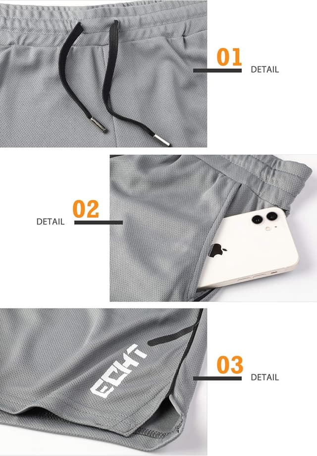 Detalle de Pantaloncini running 2 in 1 Superora da uomo con asciugatura rapida e tasche