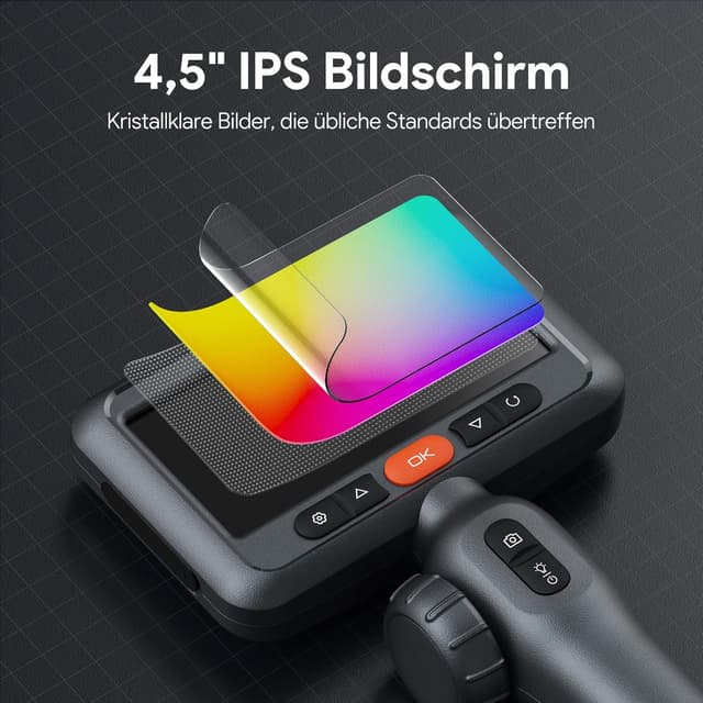 Detalle de DEPSTECH 6,2mm drehbare Endoskopkamera mit Licht und 4,5" IPS-Display (DS660) – 1080P Inspektionskamera für enge Stellen