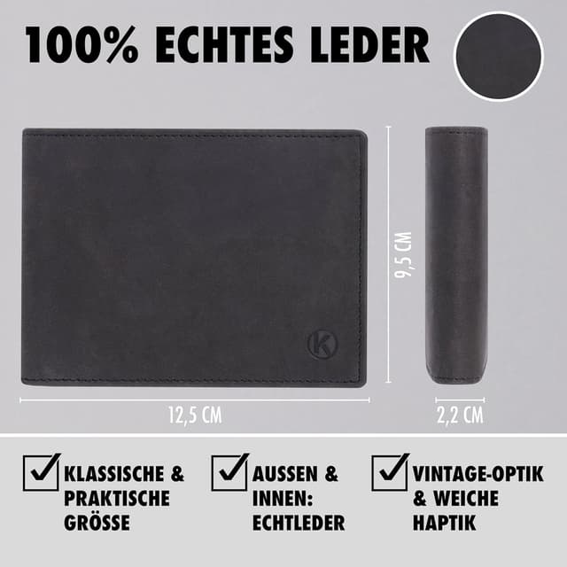 Detalle 1 de KORUTA Herren-Geldbörse aus Echtleder (Querformat) braun mit RFID-Schutz und 13 Fächern