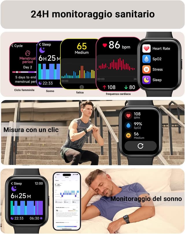 Detalle de Tensky Smartwatch Uomo 1,85” con Alexa integrata, chiamate Bluetooth e monitoraggio SpO2