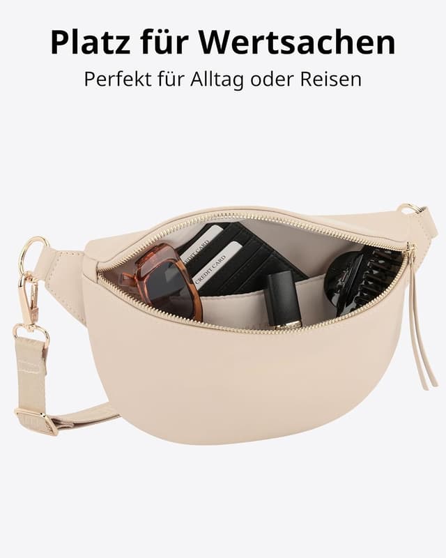 Detalle 2 de Expatrié Alice Small Bauchtasche Damen in Beige – Gürteltasche für Festival, Reisen & Alltag (veganes Kunstleder)