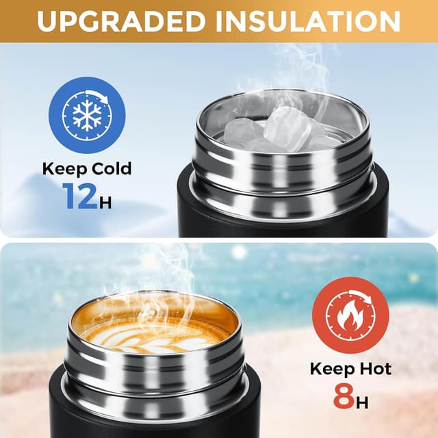 Detalle 2 de Exllena Upgraded Small Water Bottle for Handbag (250ml) – Mini Flask for Hot & Cold Drinks, Black