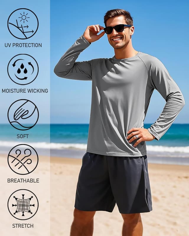 Detalle de Tansozer Men’s UV Rash Vest UPF 50+ Long Sleeve Quick-Dry Sports Top