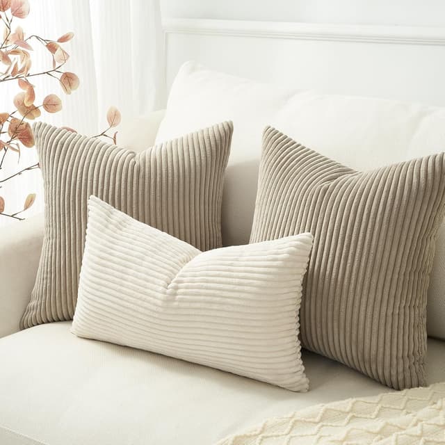 Detalle de Topfinel Kissenbezug Kordsamt 80x80 im 2er-Set mit Windmühle-Streifen & Patchwork-Design