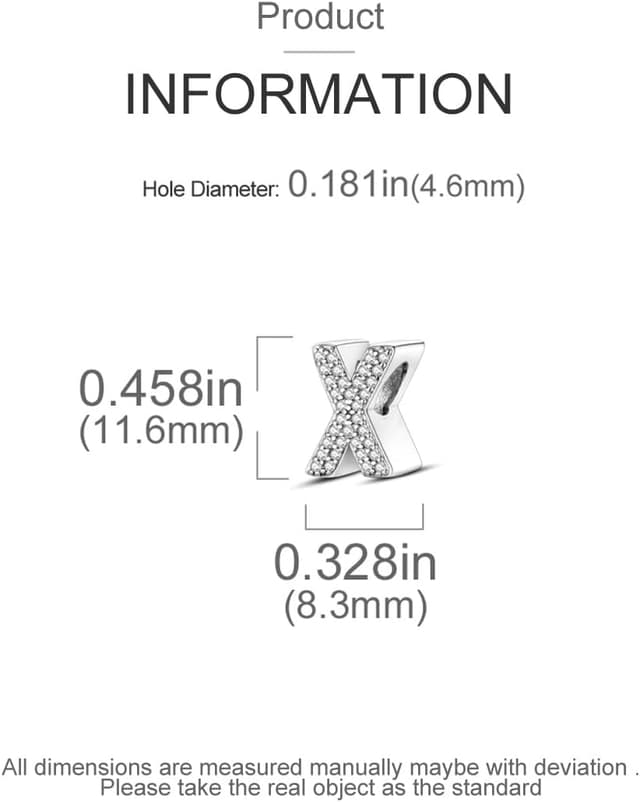 Detalle 2 de CQWVB Buchstabe Charm Anhänger aus 925 Sterling Silber (Alphabet A–Z) für Armband & Kette