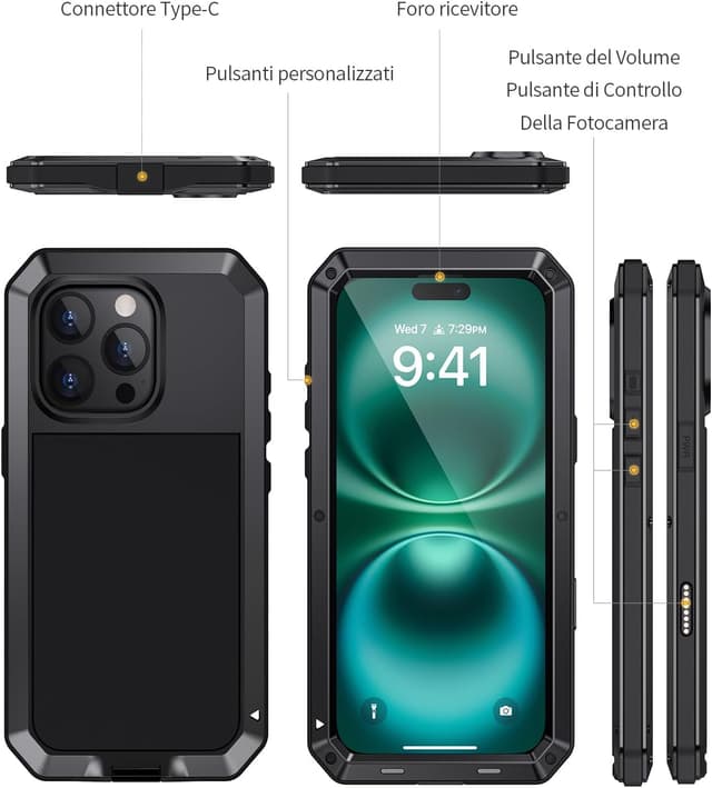 Thumbnail 6 de Focusor Cover per iPhone 16 Pro Antiurto Rugged full body con protezione schermo 360° e accesso completo alle funzioni – Nero