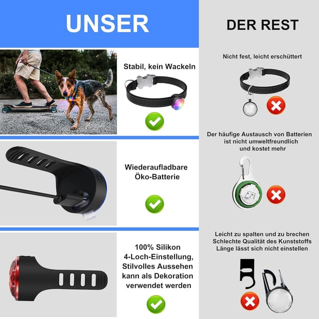 Detalle de UMIONE Rechargeable Dog Light – 7 Colour Modes, 100% Waterproof LED night walking safety light