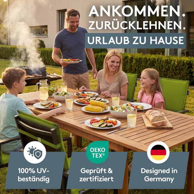 Detalle de LILENO HOME Gartenstuhl Auflagen im 4er-Set (Niedriglehner) in Apfelgrün – Stuhlkissen für MIA Gartenstühle