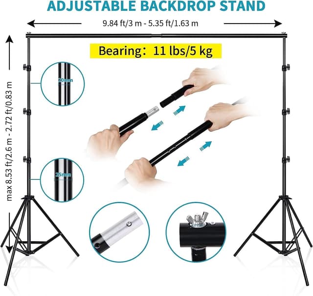 Detalle de Vevelux Photo Studio Lighting Kit with 4 dimmable LED lights, adjustable backdrop stand and 2×3 m backdrop set
