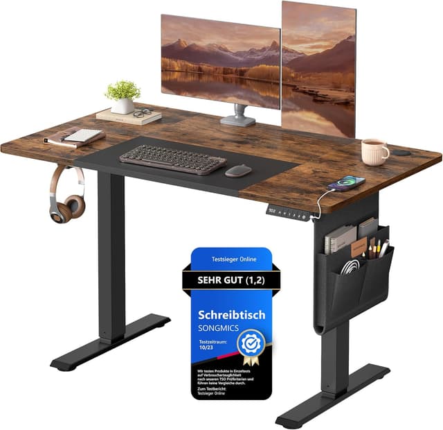 Detalle de SONGMICS Höhenverstellbarer Schreibtisch elektrisch 120 x 60 cm