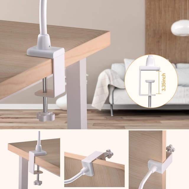 Detalle de HOKONE Lampada da tavolo LED a morsetto dimmerabile con collo d’oca 360° (4 colori, 10 livelli) – Bianca