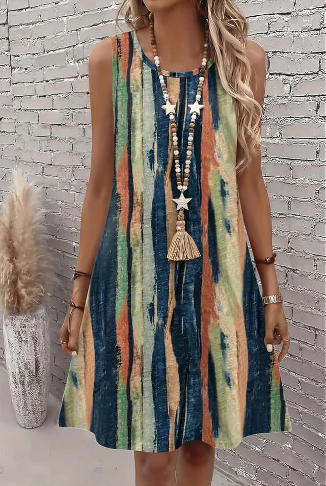 Detalle de Zeagoo 2026 Summer Sleeveless Floral T-Shirt Sundress with Pockets