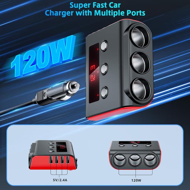 Detalle de SONRU 120W car charger splitter