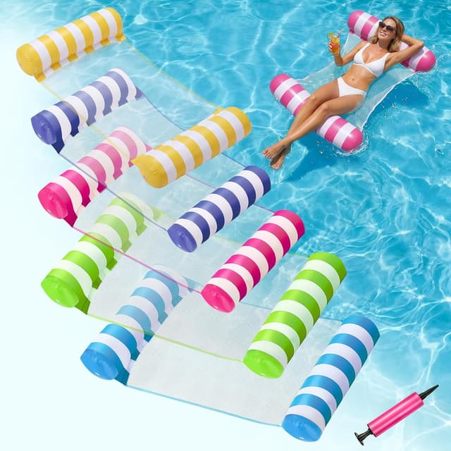 Detalle de OKSUWATER 5 Pack Inflatable Pool Floats with Headrest & Footrest (4-in-1 Water Hammock), Multicolor