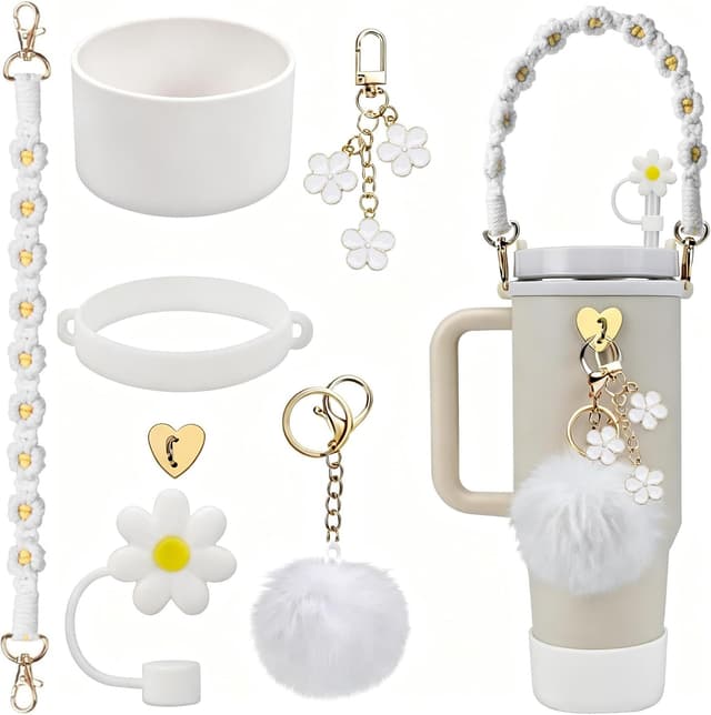 Detalle de CLTTCLLCT 7‑piece Stanley Cup accessories set for 30oz and 40oz tumblers (white)