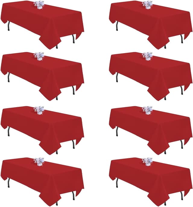 Detalle de pepmily 8-Pack Red Rectangle Tablecloths (60x126 Inch) for 8-Foot Tables