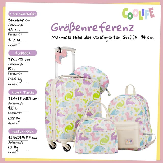 Thumbnail 6 de Coolife 5tlg Kinderkoffer Set Dino