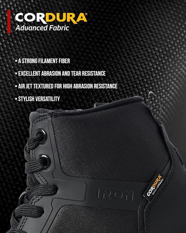 Detalle de RIDEIRON stivali scarpe moto uomo con normativa CE EN 13634:2017, impermeabili antiscivolo e traspiranti