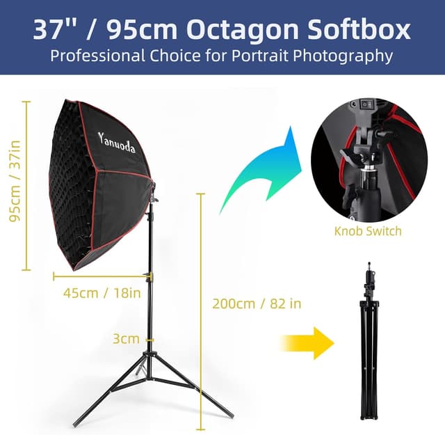 Thumbnail 6 de 37" Professional Octagonal Softbox Lighting Kit with 110W Dimmable LED, Remote Stand & Grid