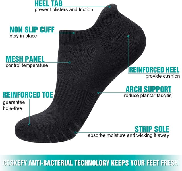 Detalle de coskefy Sports Ankle Socks Thick Cushion Cotton (Low Cut) – 6 Pairs for Men & Women