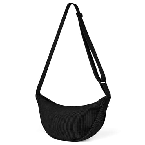 Thumbnail 8 de Aucuu Bolso bandolera para mujer media luna impermeable en pana (negro) con correa ajustable