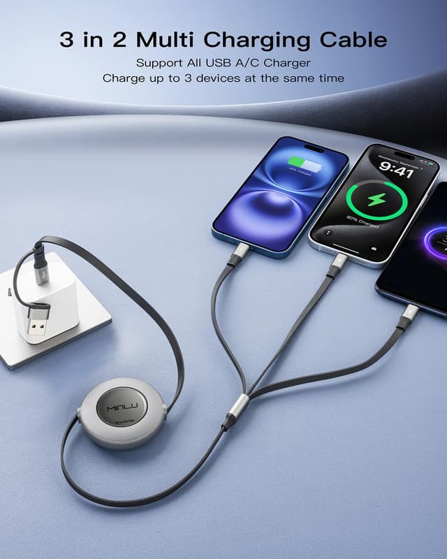 Detalle 2 de MINLU 5 in 1 Multi USB Kabel 3,5 A