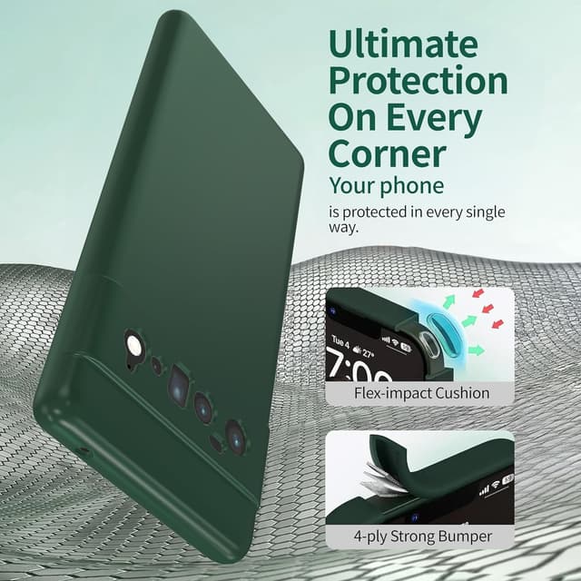 Detalle de Watana Soft-Touch Silicone Case for Google Pixel 6 Pro 5G (Green) — shockproof, dustproof full-body cover