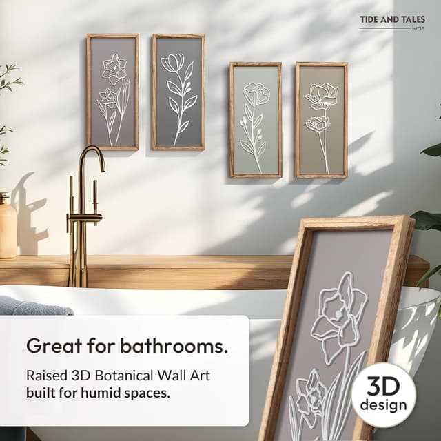 Detalle 2 de 3D Wooden Floral Wall Art Set of 4 🖼