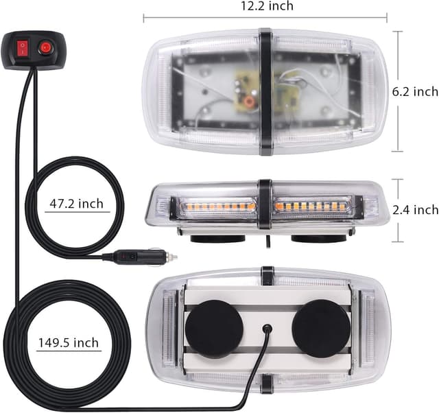 Detalle de PROZOR Flashing Beacon Light Bar (54 LEDs, 7 Modes) – Amber Magnetic Strobe for 12V/24V Vehicles, IP65