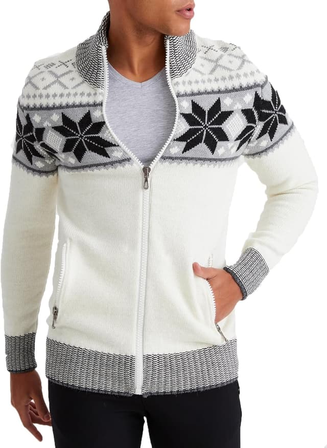 Detalle 2 de Leif Nelson cardigan en tricot zippé pour homme à col montant, style norvégien