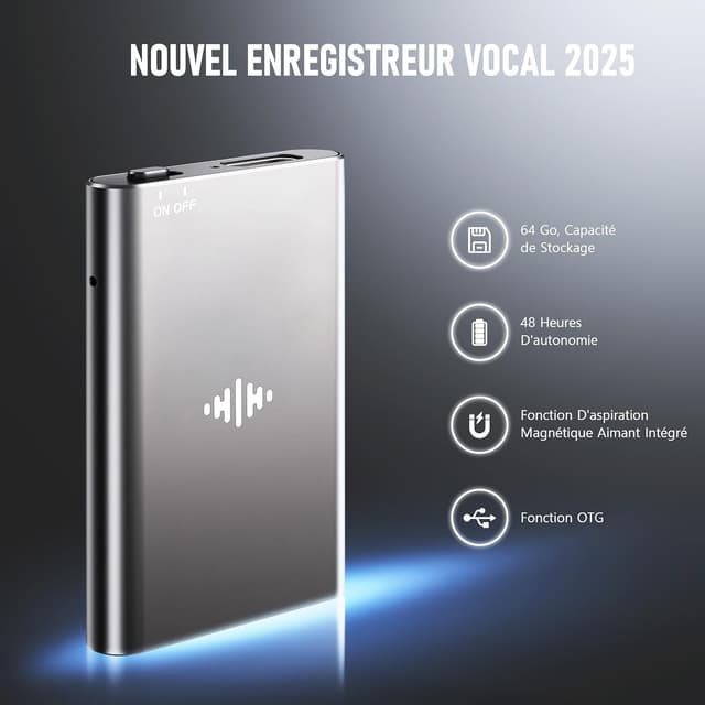 Thumbnail 1 de Dictaphone numérique 64 GB avec réduction de bruit 🎤