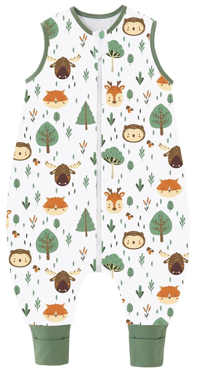 Detalle de Chilsuessy Baby Schlafsack mit Füßen 1,5 Tog (Waldtiere) aus 100% Baumwolle – Ganzjahres-Schlafsack für 95–105 cm