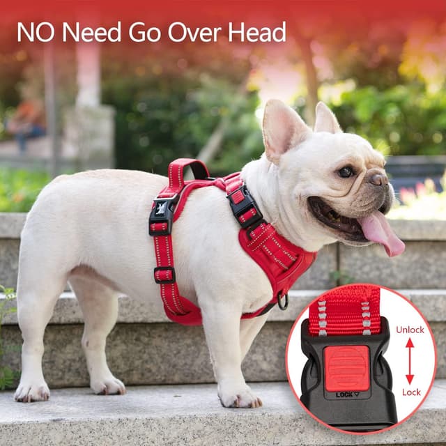 Detalle de PoyPet No Pull Dog Harness with Reflective Straps and Padded Control Handle (Red trim, S)