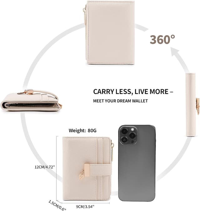 Detalle de Pomelo Best women’s RFID wallet (beige) – vegan leather bi-fold with zip coin pocket & ID window