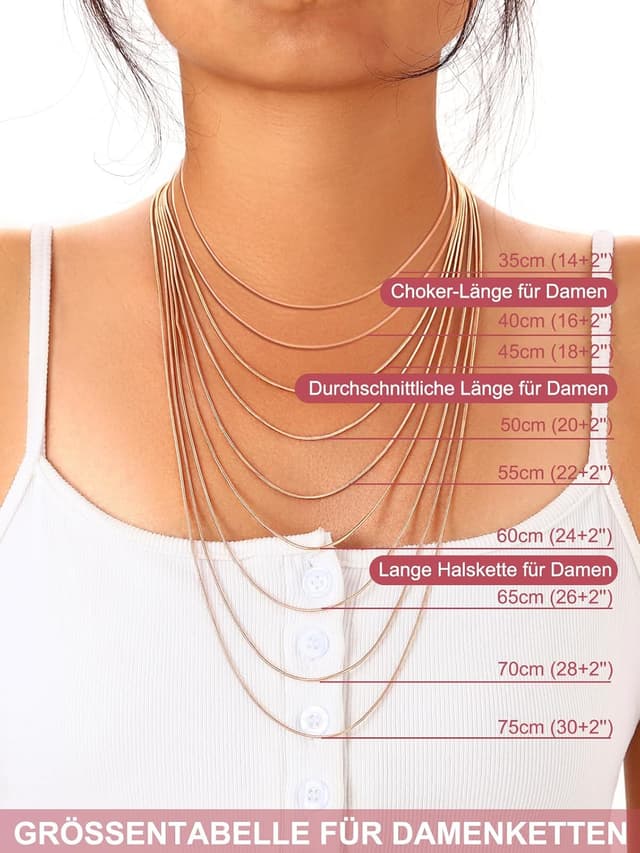 Detalle 2 de FOCALOOK Damen-Schlangenkette aus Edelstahl 316L, 1,2 mm – ohne Anhänger, 45–75 cm
