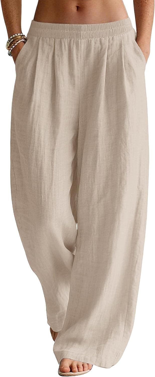 Thumbnail 6 de Rapbin Linen Trousers for Women – Wide Leg Palazzo Pants with Elasticated Waist and Pockets