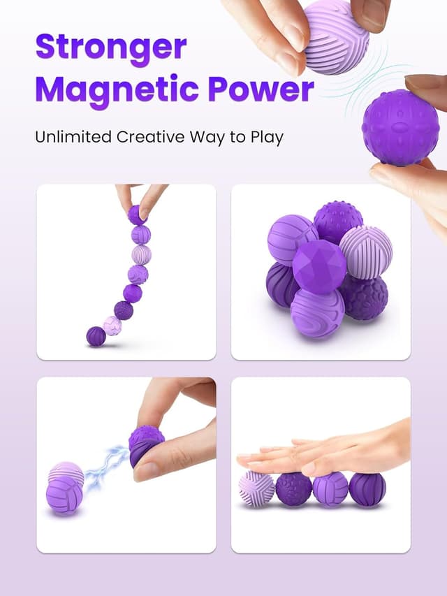 Detalle de UZAHSK Lot de 8 balles magnétiques en silicone anti-stress (géométriques, violet)