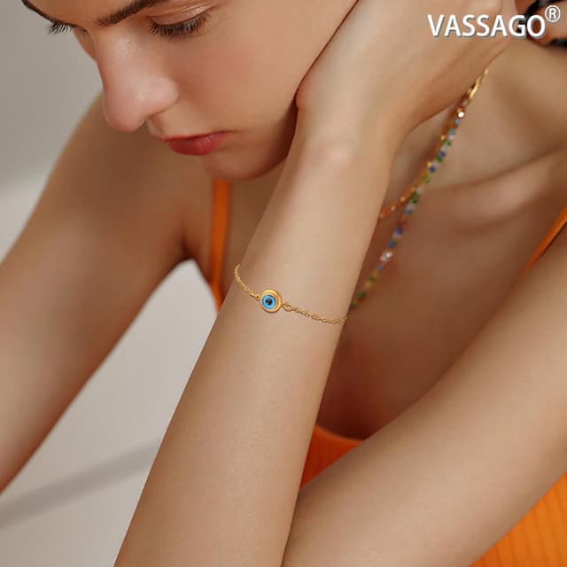 Detalle de VASSAGO Evil Eye Armband für Damen (blau) – verstellbar aus Edelstahl