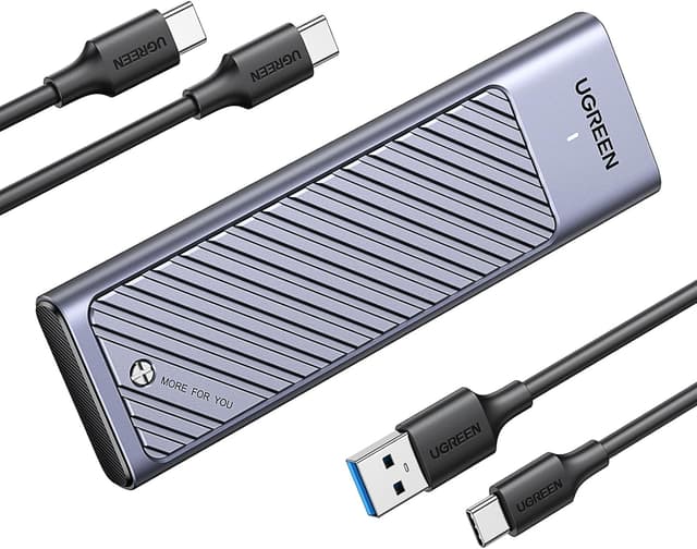 Detalle de UGREEN M.2 NVMe/SATA SSD Gehäuse USB 3.2 Gen 2 (10 Gbps) aus Aluminium mit Kühlkissen