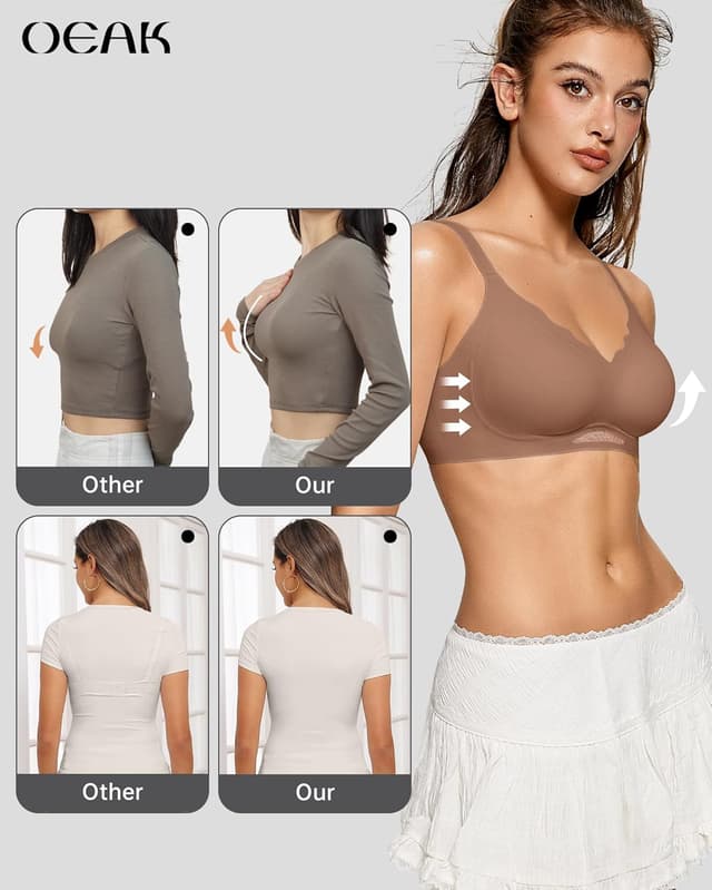 Thumbnail 4 de OEAK Womens Wireless Scalloped Push-Up Bra 🩲