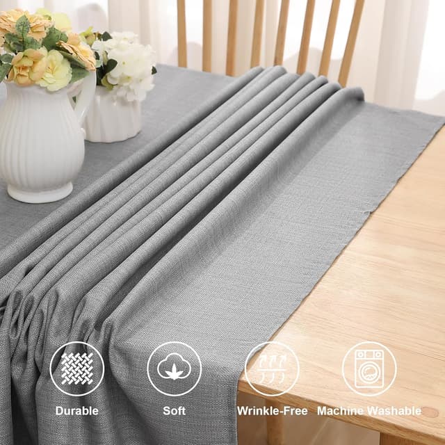 Detalle de smiry Leinenoptik Tischdecke wasserabweisend, Lotuseffekt, abwaschbar 130 x 160 cm – Hellgrau