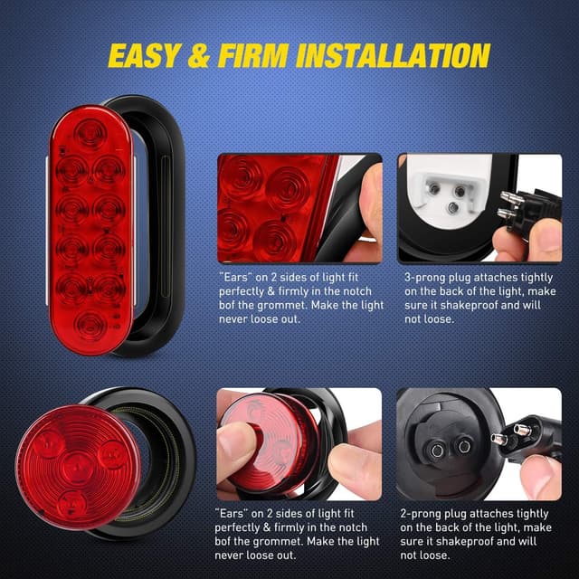 Detalle de Nilight 2PCS Steel Trailer Light Boxes Housing Kit with 6" Oval Red LED Tail Lights and 2" Round Red LED Side Markers