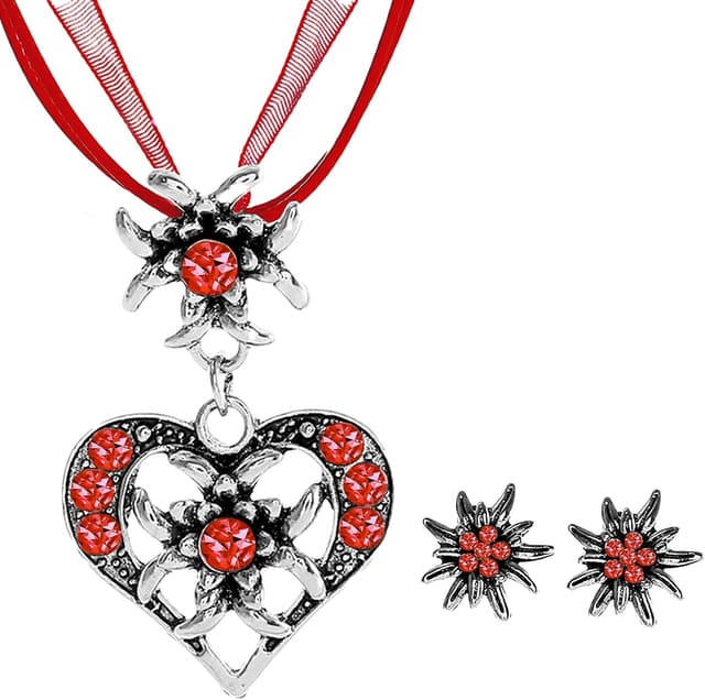 Detalle de JENCVNL 3-tlg. Trachtenschmuck-Set für Damen mit Edelweiß-Anhänger