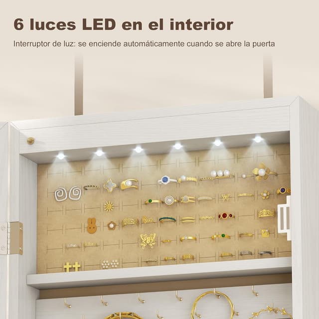 Detalle 1 de HOMCOM Espejo Joyero con Luz LED 37x10x120 cm