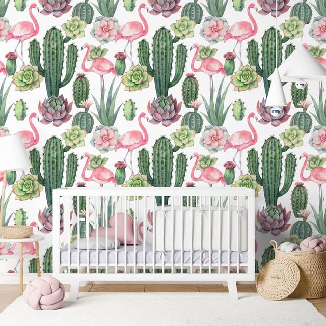 Thumbnail 4 de VEELIKE Watercolor Cactus Flamingo Wallpaper 44.5×300cm