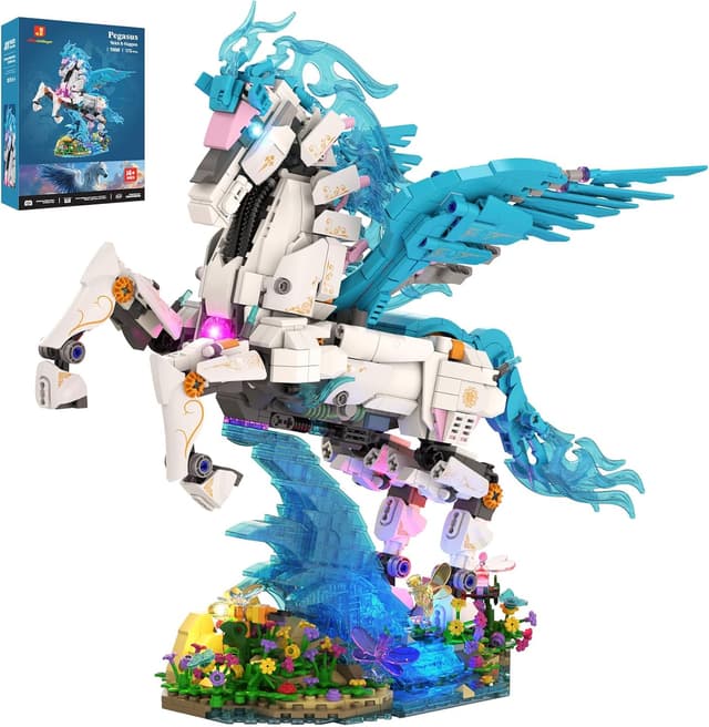 Detalle de JMBricklayer Pegasus 70015 building toy set with light (1,615-piece flying horse model)